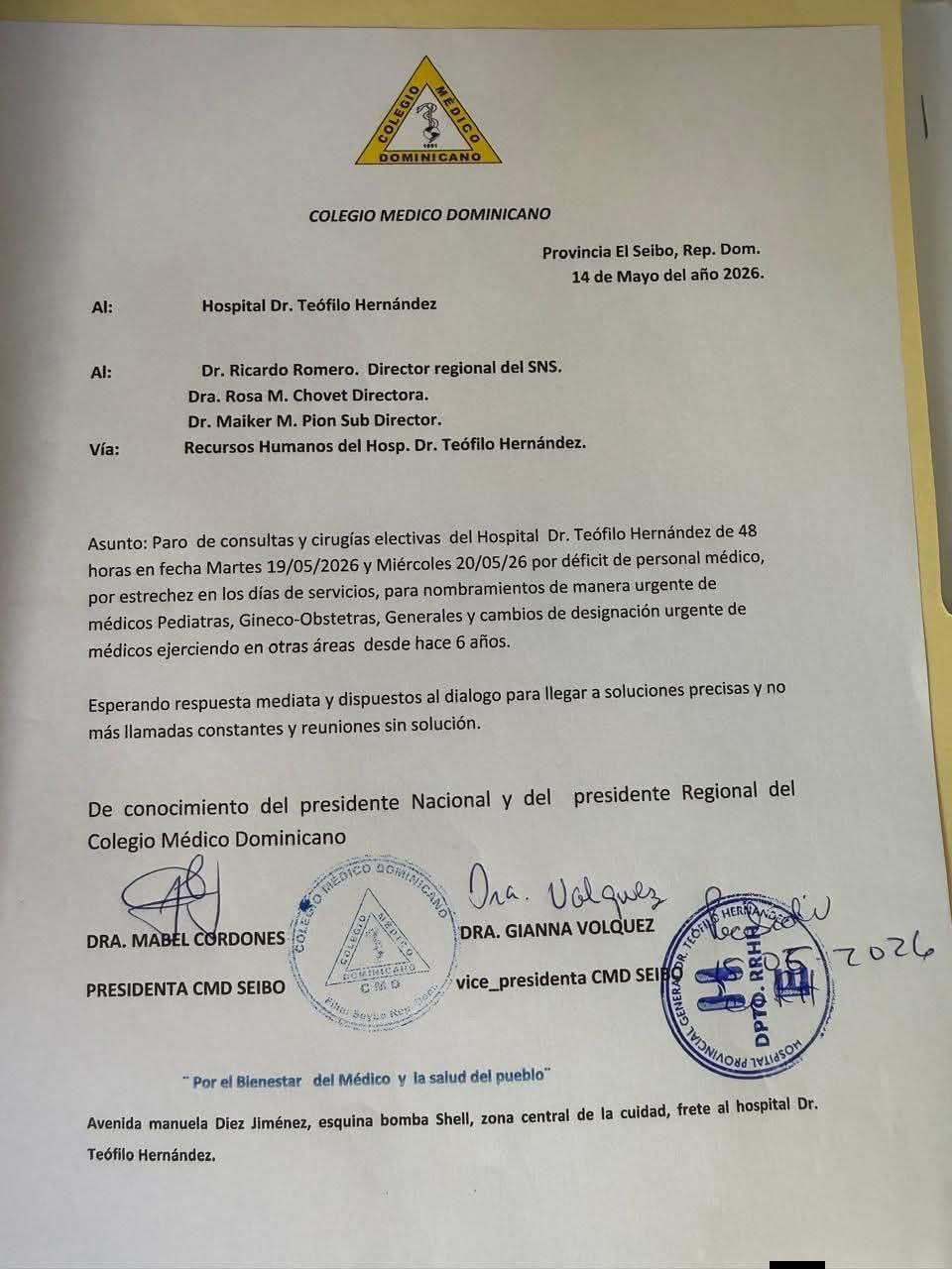 CMD convoca paro de 48 horas en hospital de El Seibo y denuncia crisis en sistema de salud publica