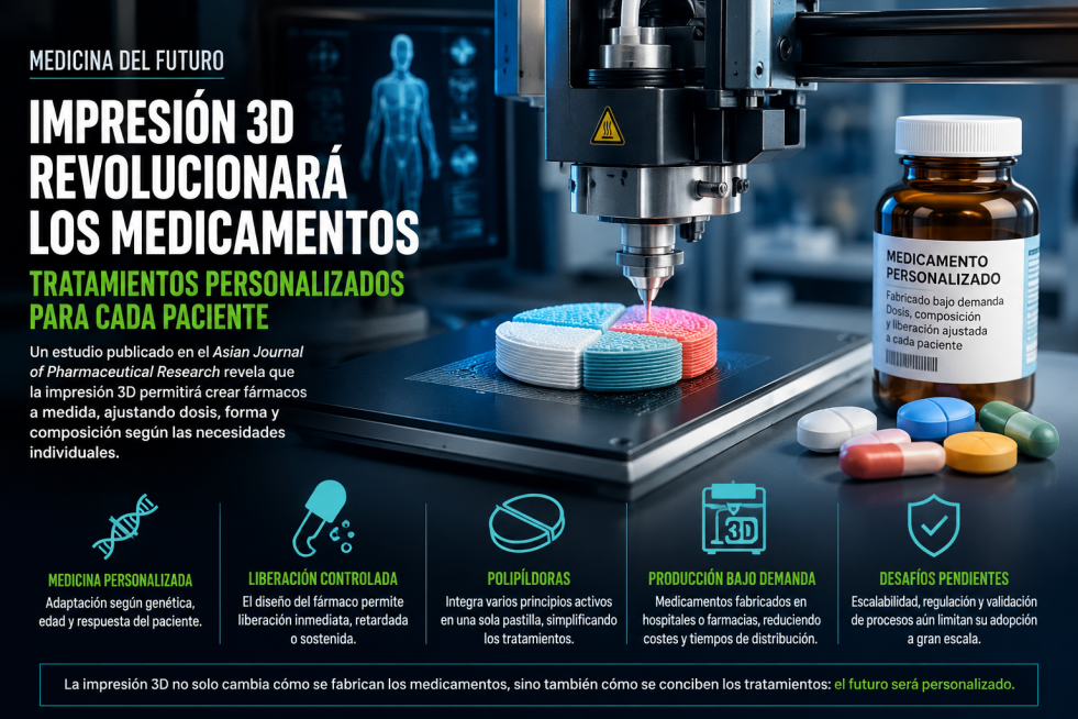 La industria farmacéutica entra en una nueva era: impresión 3D permitirá crear medicamentos personalizados